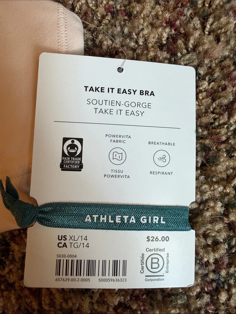 Athleta Girl Light Blush Take It Easy Sports Bra XL